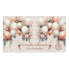 白カラフル桃フローラバルーンエレガントパーティー 名札