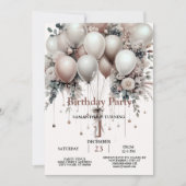白カラフル桃フローラバルーンエレガントパーティー 招待状 (正面)