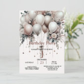 白カラフル桃フローラバルーンエレガントパーティー 招待状 (スタンド正面)