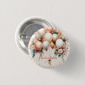 白カラフル桃フローラバルーンエレガントパーティー 缶バッジ (正面&裏面)