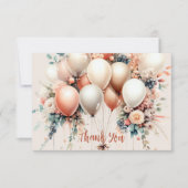 白カラフル桃フローラバルーンエレガント サンキューカード (正面)