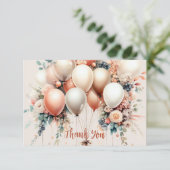 白カラフル桃フローラバルーンエレガント サンキューカード (スタンド正面)