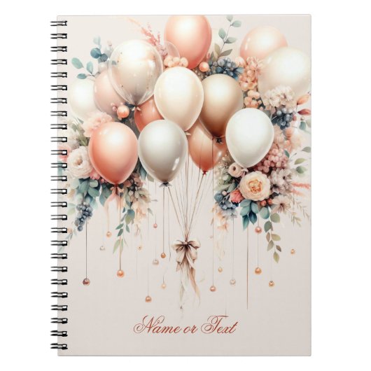 白カラフル桃フローラバルーンエレガント ノートブック (正面)