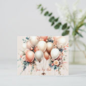 白カラフル桃フローラバルーンエレガント ポストカード (スタンド正面)