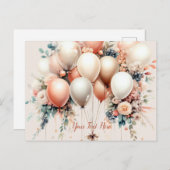 白カラフル桃フローラバルーンエレガント ポストカード (正面/裏面)