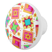 白カラフル色のキルトパッチワークブロックアート セラミックノブ (右)