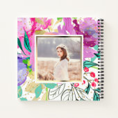 白カラフル色の紫フローラと写真 ノートブック (裏面)