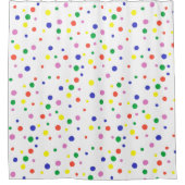 白カラフル色の虹色の水玉模様 シャワーカーテン (正面)