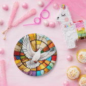 白カラフル鳩ステンドグラス鳥 ペーパープレート (パーティー)