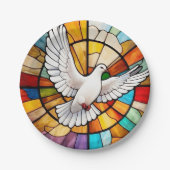 白カラフル鳩ステンドグラス鳥 ペーパープレート (正面)