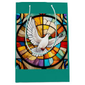 白カラフル鳩ステンドグラス鳥 ミディアムペーパーバッグ (正面)