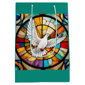 白カラフル鳩ステンドグラス鳥 ミディアムペーパーバッグ (裏面)