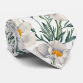 白カリフォルニアツリーポピー花パターン ネクタイ (ロール)