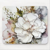 白カーネーション・アルコール・インク マウスパッド (正面)