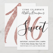 白ガーリーバラフェイク金ゴールドシークイングリッタースウィート16 招待状 (正面/裏面)