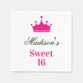 白ガーリーホットピンクスウィート16プリンセスクラウン名 スタンダードカクテルナプキン (正面)