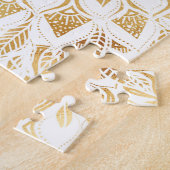 白ガーリー金ゴールドフローラ ジグソーパズル (側面)