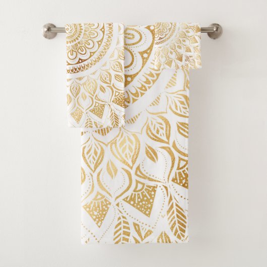 白ガーリー金ゴールドフローラ バスタオルセット (インサイチュ)