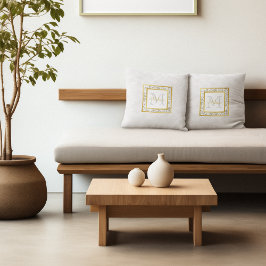 白ガーリー革フェイク大理石金ゴールドモノグラム クッション