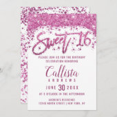 白ガーリー鮮ピンクグリッターダストスウィート16 招待状 (正面/裏面)