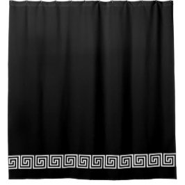 白ギリシャ語鍵縁どオンカスタムカラーブラック シャワーカーテン