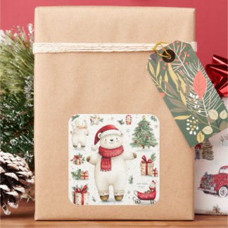 白クマのサンタのステッカー スクエアシール