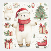 白クマのサンタのステッカー スクエアシール (正面)