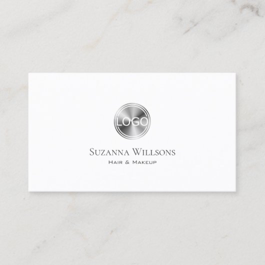 白クラシック平銀ロゴ付きエレガント 名刺 (正面)