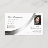 白クラシック平銀色の装飾のロゴと写真 名刺 (裏面)
