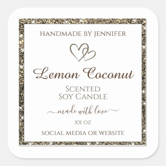 白クラシック製品ラベル金ゴールドグリッターきらめき スクエアシール (正面)