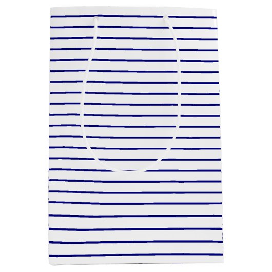 白クラシックBに1/2インチのネイビーブルーピンストライプ ミディアムペーパーバッグ (正面)