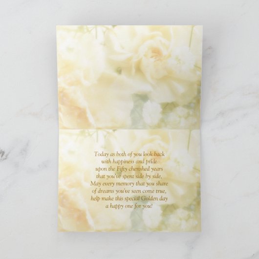 白クリーム色のバラ第50の結婚記念日カード カード (内部)