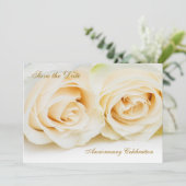 白クリーム色のバラ記念日の保存日付 セーブザデート (スタンド正面)