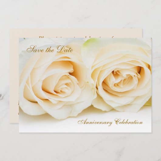 白クリーム色のバラ記念日の保存日付 セーブザデート (正面/裏面)