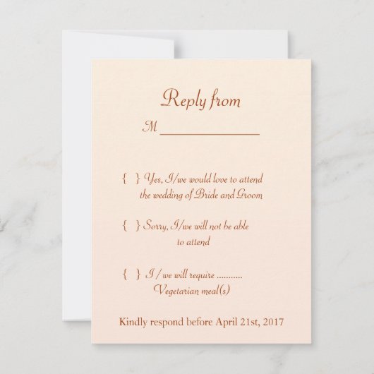 白クリーム色の蘭の招待状の応答。 RSVP (裏面)
