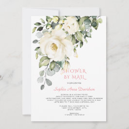 白クリーム花赤ちゃんシャワー（郵便） 招待状