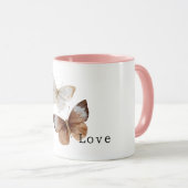 白クリーム茶色の蝶 愛 マグカップ (正面右)