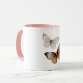 白クリーム茶色の蝶 愛 マグカップ (正面左)