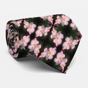 白クレマチス花対抽象芸術花柄 ネクタイ