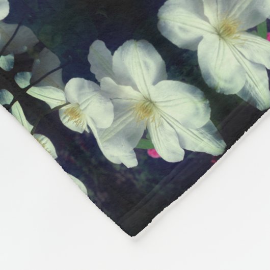 白クレマチス花対抽象芸術花柄 フリースブランケット (角)