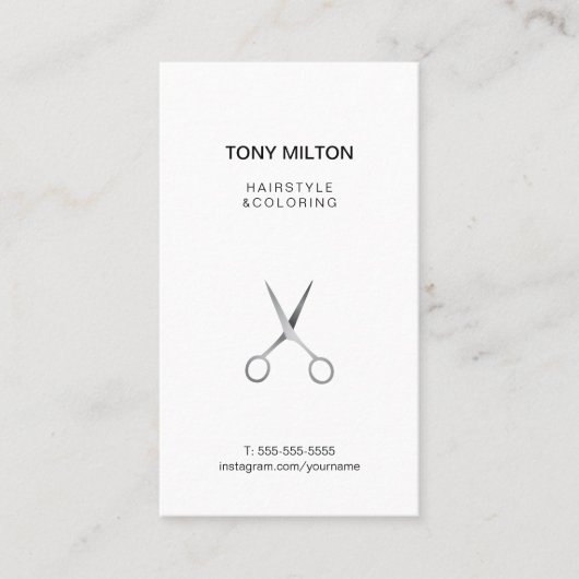 白クールフェイクエレガント銀はさみ髪 名刺 (正面)