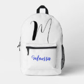 白クール色 – イニシャルレター名モノグラム プリントバックパック (正面)