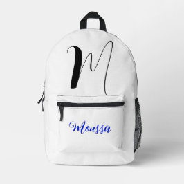 白クール色 – イニシャルレター名モノグラム プリントバックパック