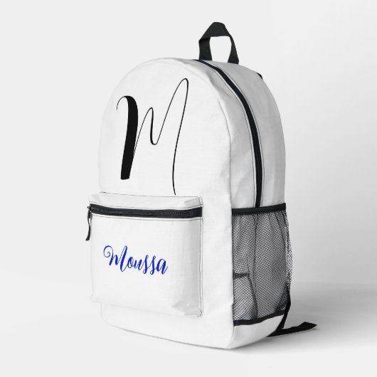 白クール色 – イニシャルレター名モノグラム プリントバックパック (裏面右端)