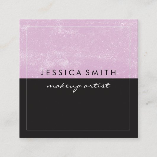 白グランジのピンクの黒2トーン縁ど スクエア名刺 (正面)