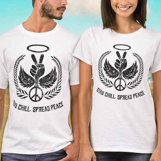 白グランジ動揺して黒と白の平和と冷え込み Tシャツ