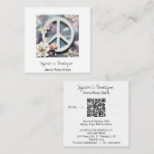 *~*白グランジ平手花王QR AP57 スクエア名刺 (正面/裏面)