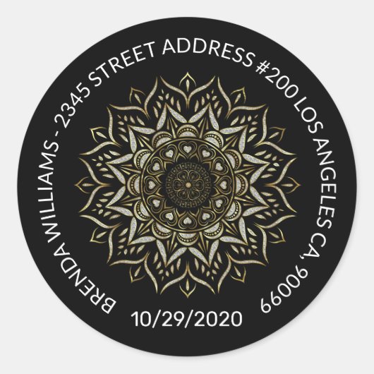 白グリッターマンダラハートと渦巻き ラウンドシール (正面)