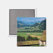 白グリュイエールキャッスルフロロの花の中庭 マグネット (正面/裏面)