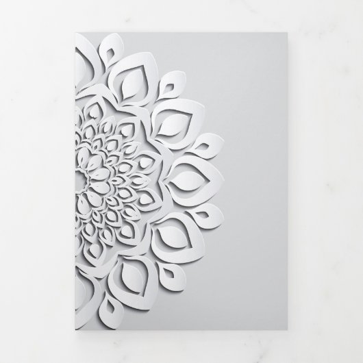 白コンテンポラリー紙切りマンダラ結婚ズ 三つ折り招待状 (カバー)